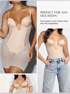 Strapless Shapewear Deep Plunge Low Back Bodysuit SZ S